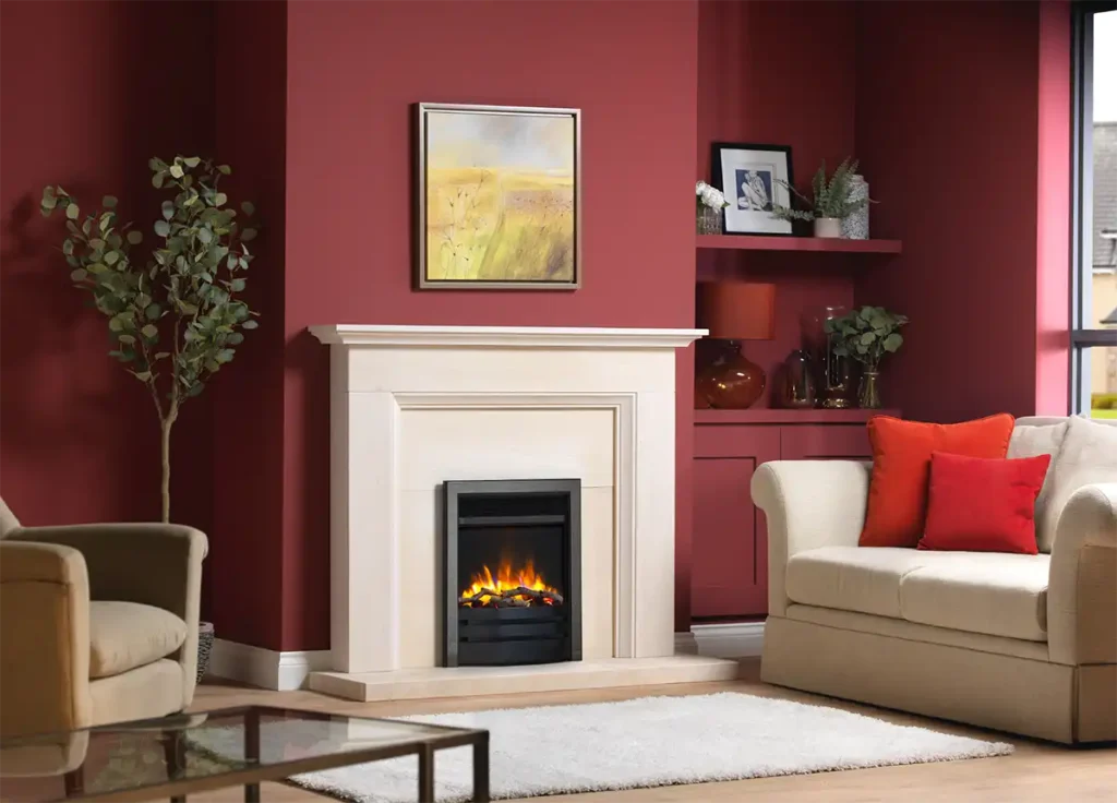 C & J 4D Ecoflame 16" Electric Fire with_Black Nickel Prestige Fascia