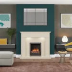 E & H Millington Pearlstone Marble Suite complete with 16" Arteon Ray Nickel Electric Fire