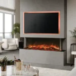 Gazco Avanti Media Wall or Hole In The Wall Electric Fire with optional Logscape. Shown as a three sided fire in image