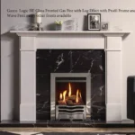 Gazco Logic Log Ettect with Polished Steel Profil Frame and Wave Frett