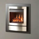 Nu-Flame Vitesse Hole in Wall with Arc Brushed Steel Trim and Black 4 sided frame